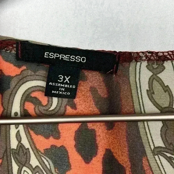 Expresso Womens Kimono/Duster Burnt Orange Black 3X Waterfall Sheer Paisley EUC - Picture 2 of 8